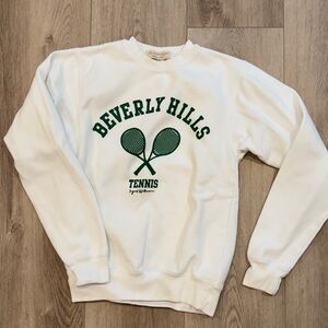 Brand New White Crewneck Sweater with Green Tennis Graphic Ingrid Wittmann